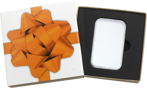 SilverTowne Natural Kraft Paper Gift Box with Orange Bow Box Sleeve